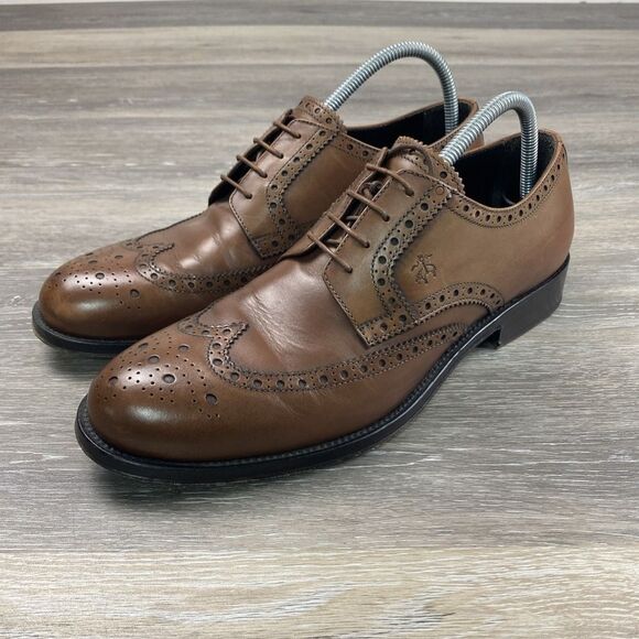 Brooks Brothers 1818 Wingtip Oxford Shoes Men's 10 Made in Italy Brown Leather - Picture 1 of 11